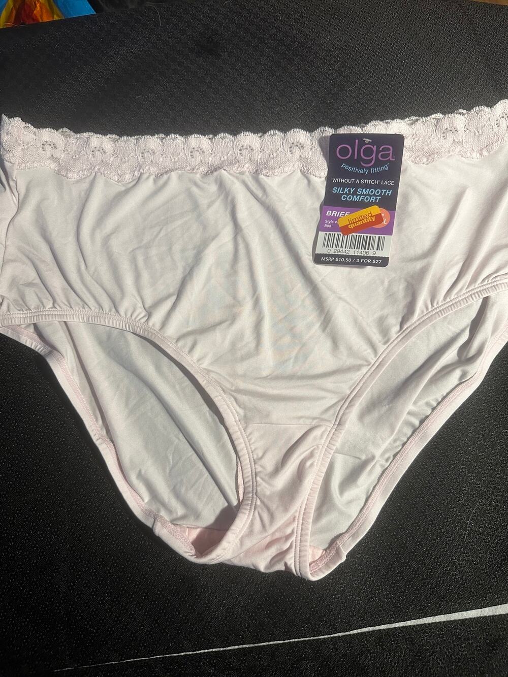 OLGA 10/3XL Without a Stitch Pink Silky Brief Panties Lace Waist 1 Pair